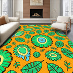 Vibrant Green Tropical Flower Abstract Rug