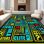 Bold Cyan Red Geometric Typography Rug