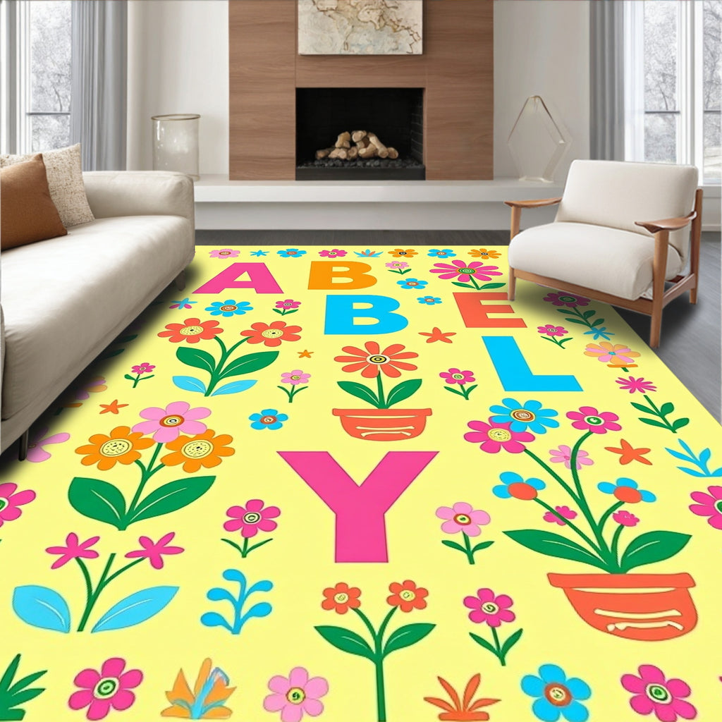 Bright Floral Alphabet Arrangement Rug