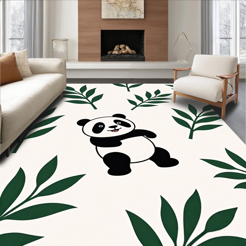 Playful Panda Bamboo Leaves Rug