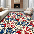 Abstract Red Blue Geometric Crest Rug