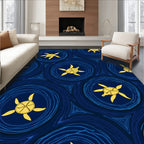 Golden Turtles in Blue Circular Waves Rug
