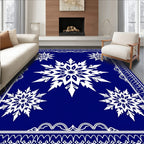 Deep Blue Snowflake Mandala Border Rug