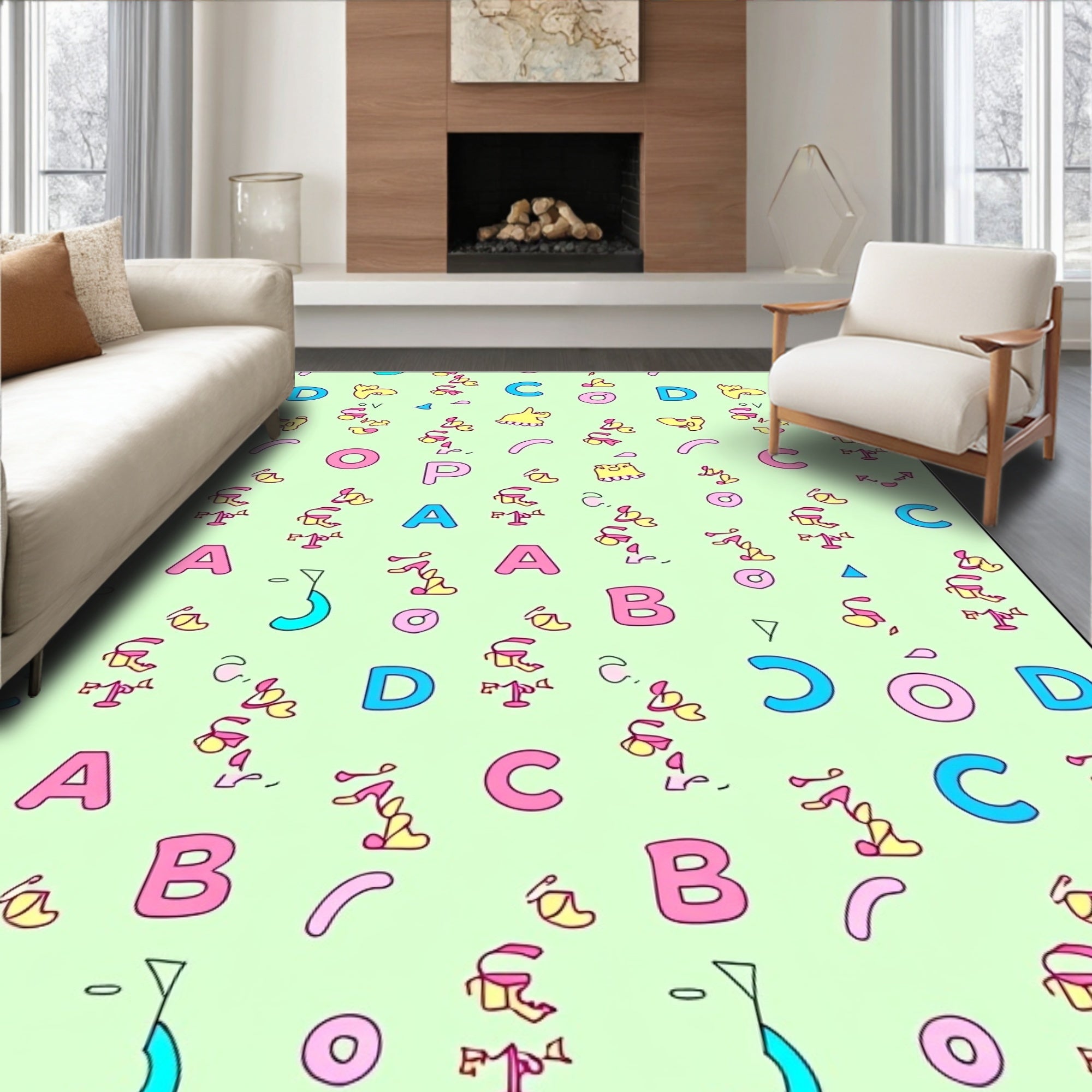 Playful Alphabet Pastel Grid Rug
