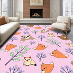 Sweet Forest Creatures Whimsical Bear Owl Fox Rug