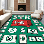 Red Safe Dollar Icons Green Background Rug