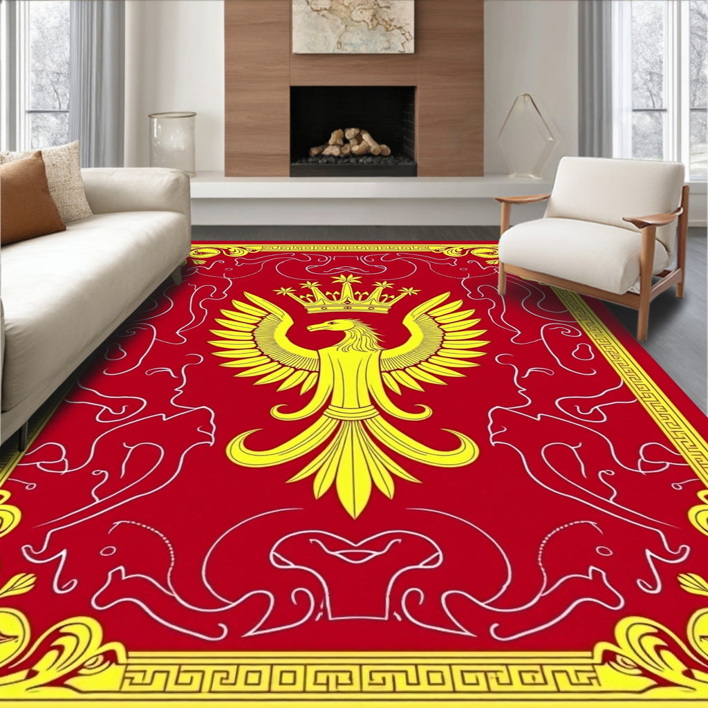 Crimson Yellow Crowned Eagle Heraldic Rug