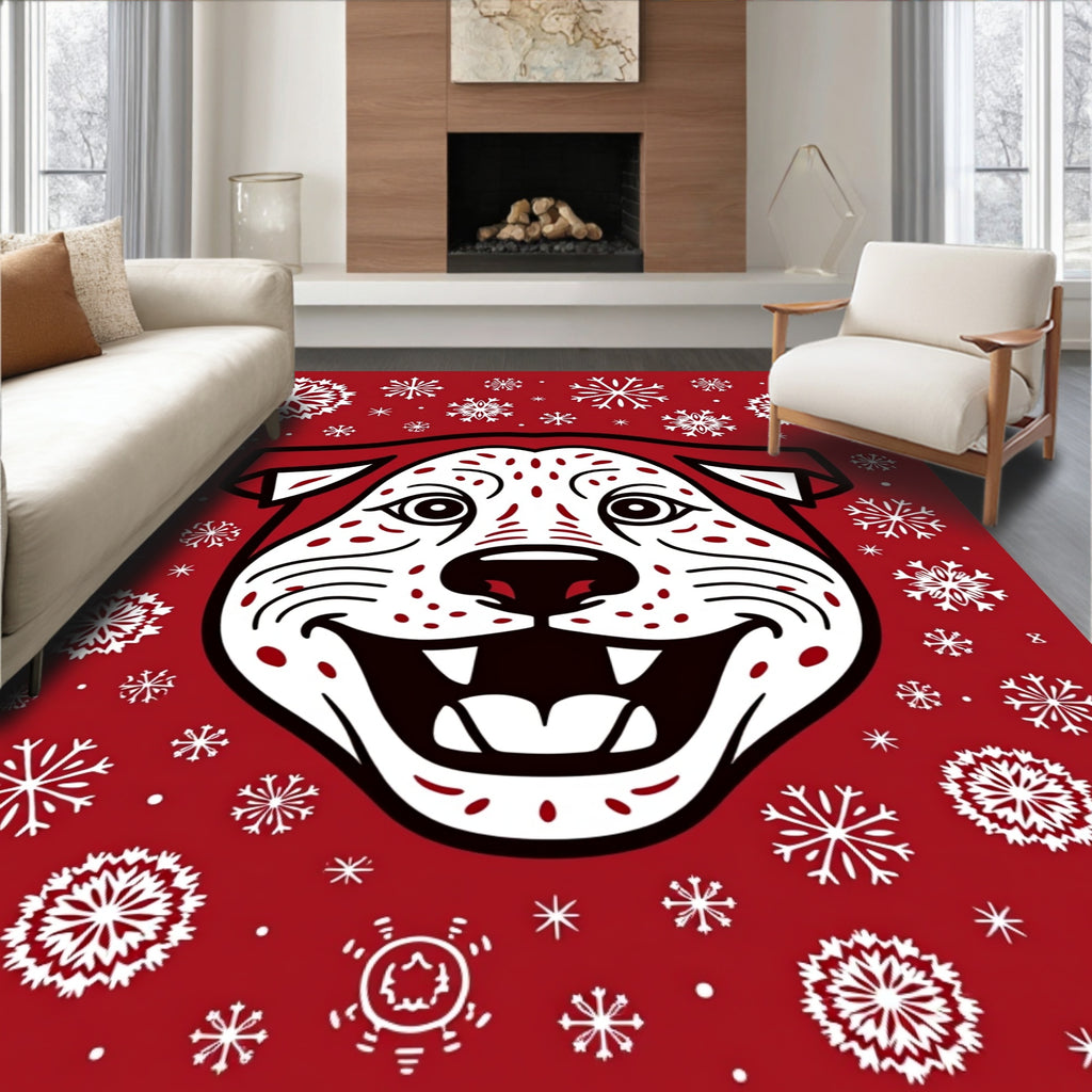 Crimson Dog Snowflakes Festive Greeting Rug