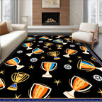 Winning Trophies And Stars Black Rug