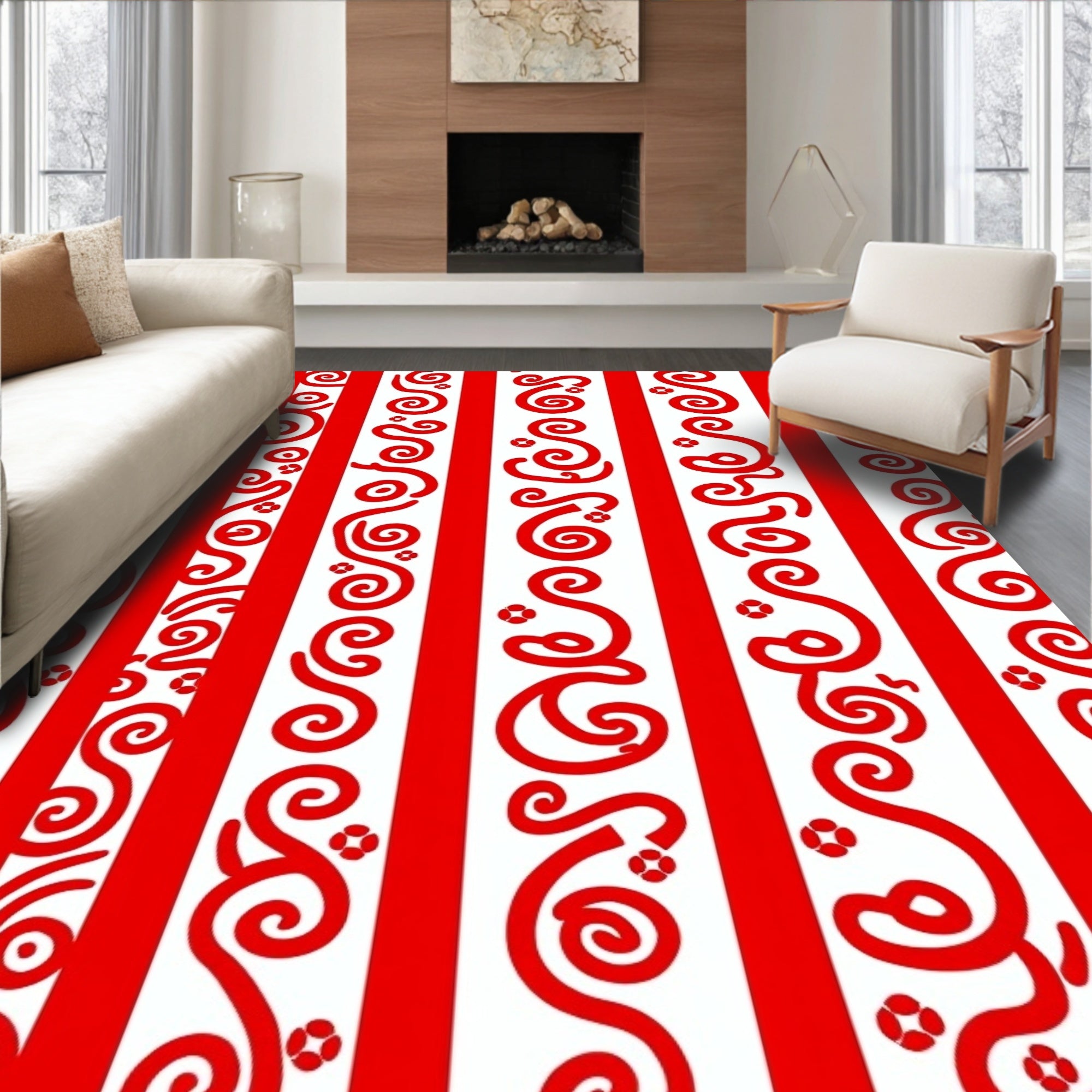 Crimson Swirl Stripes Rug