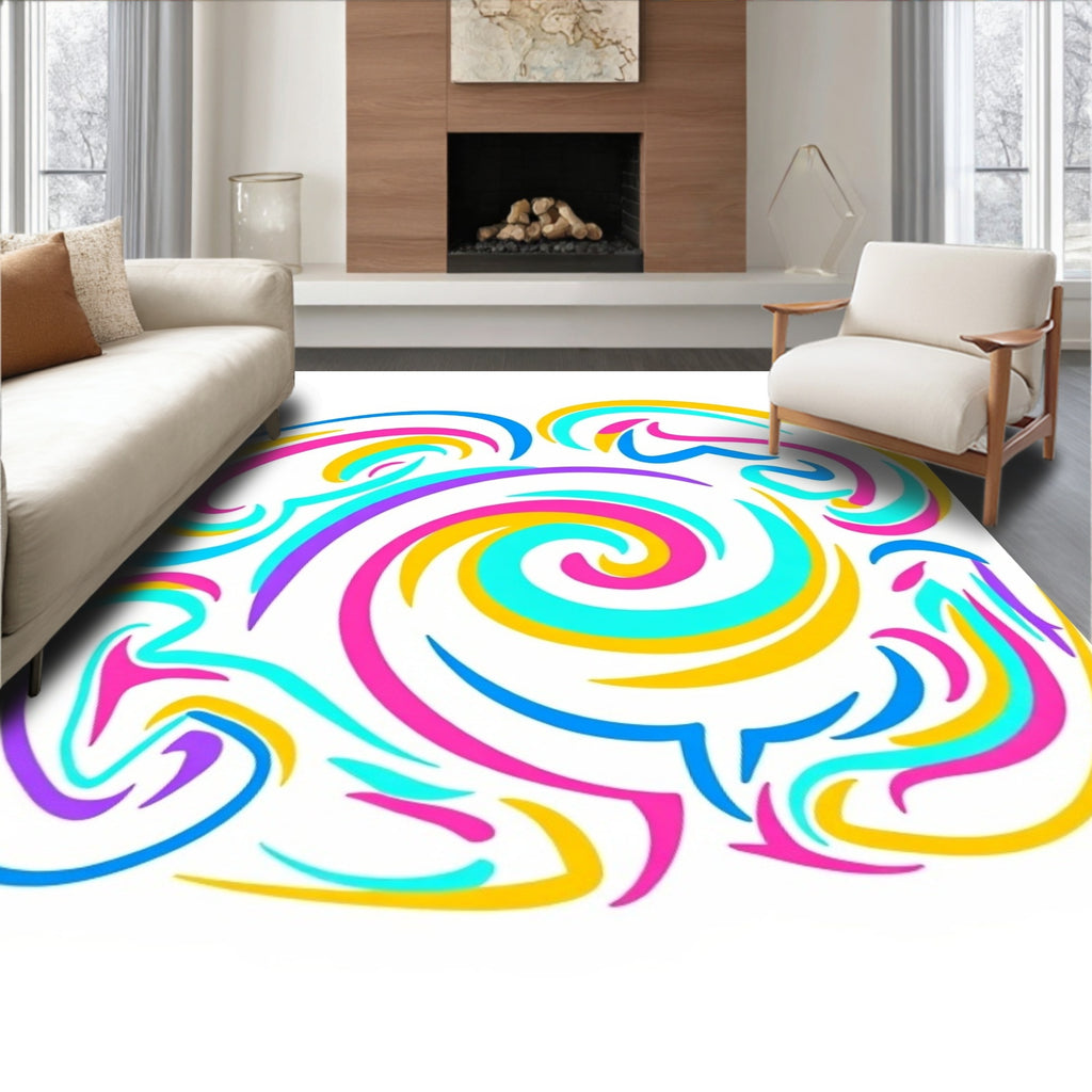 Vibrant Swirl Rainbow Abstract Art Rug