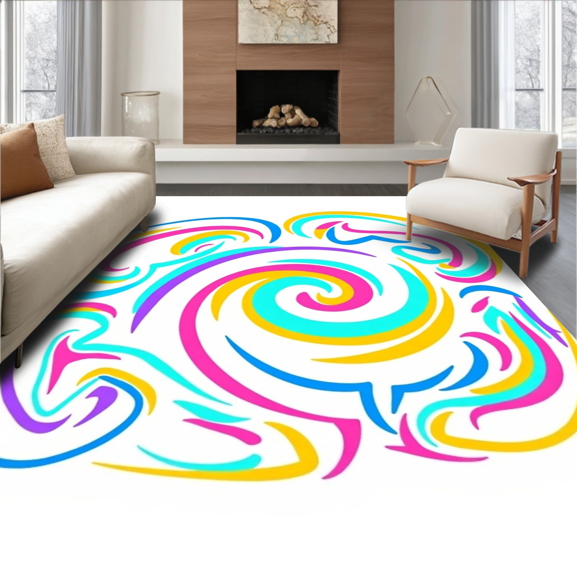 Vibrant Swirl Rainbow Abstract Art Rug