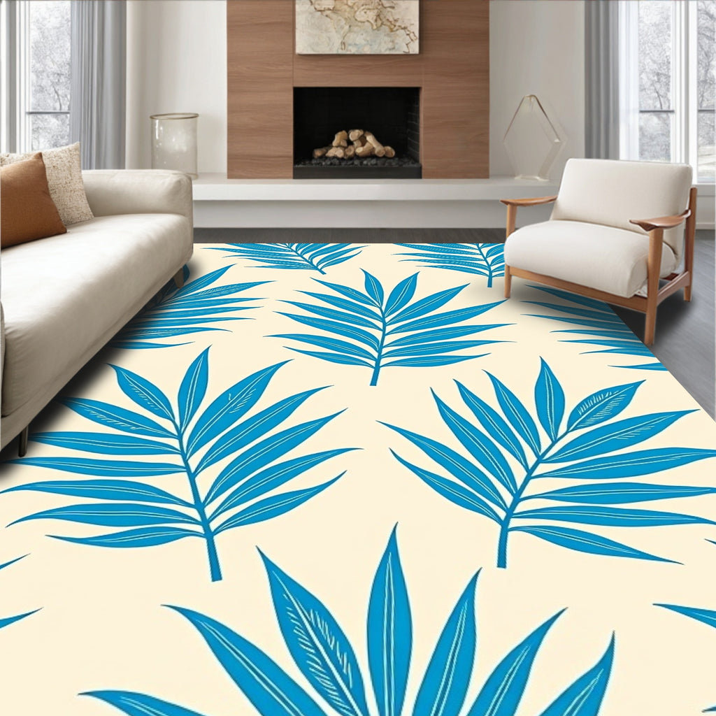 Bright Blue Tropical Leaf Repeat Rug