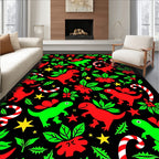 Whimsical Red Green Dinosaur Holiday Rug