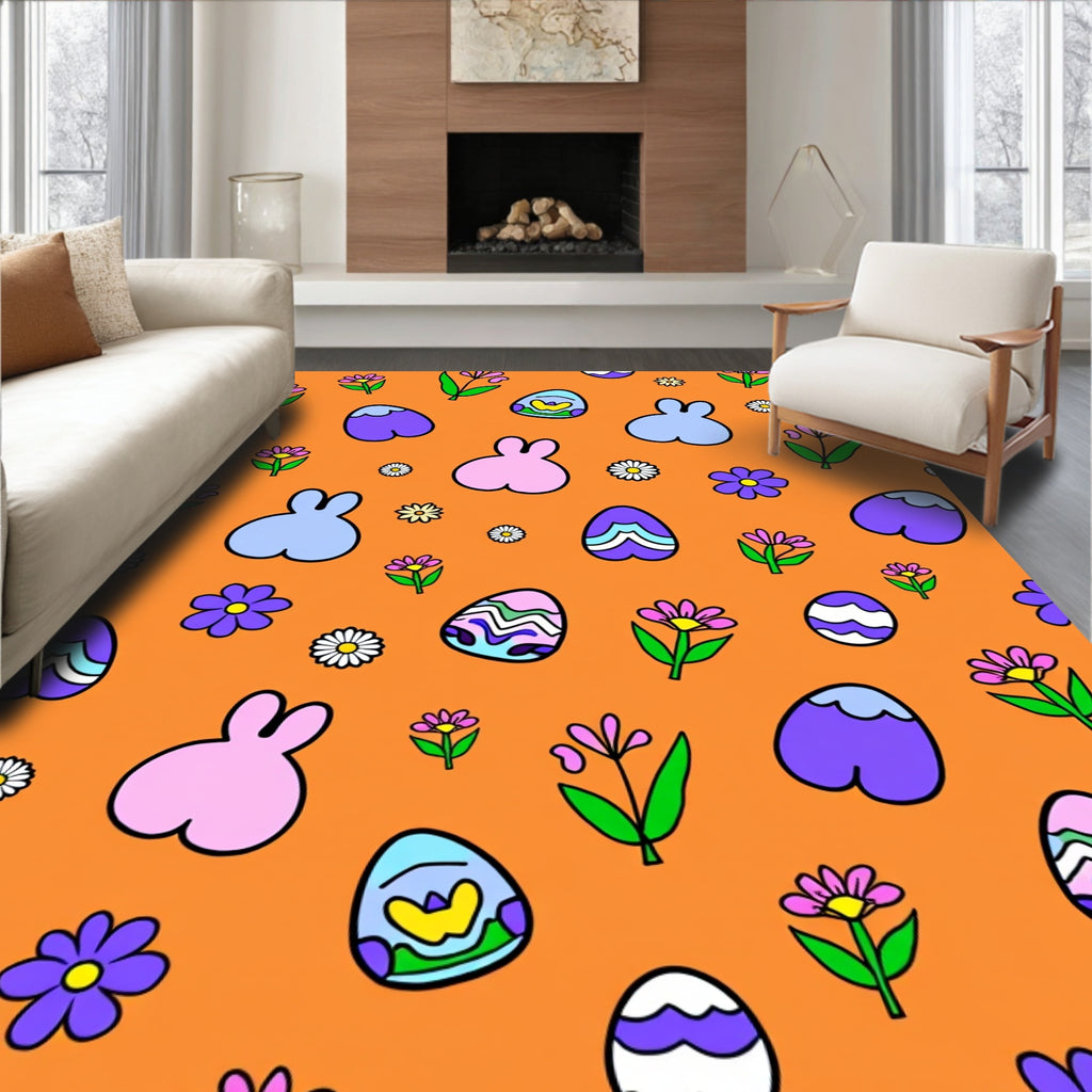 Playful Easter Eggs Bunny Flowers Rug