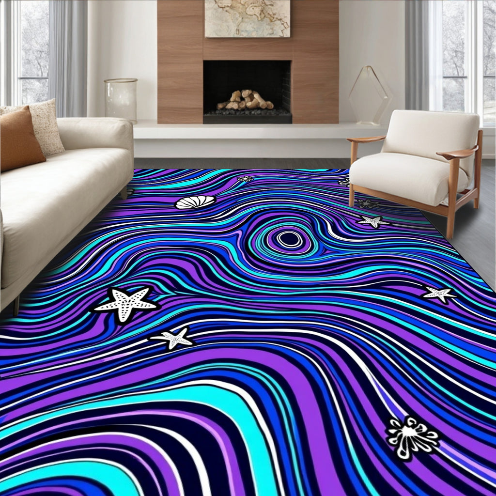 Vibrant Purple Blue Swirl Starfish Rug