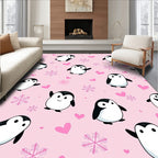 Pink Penguin Hearts Snowflakes Collection Rug