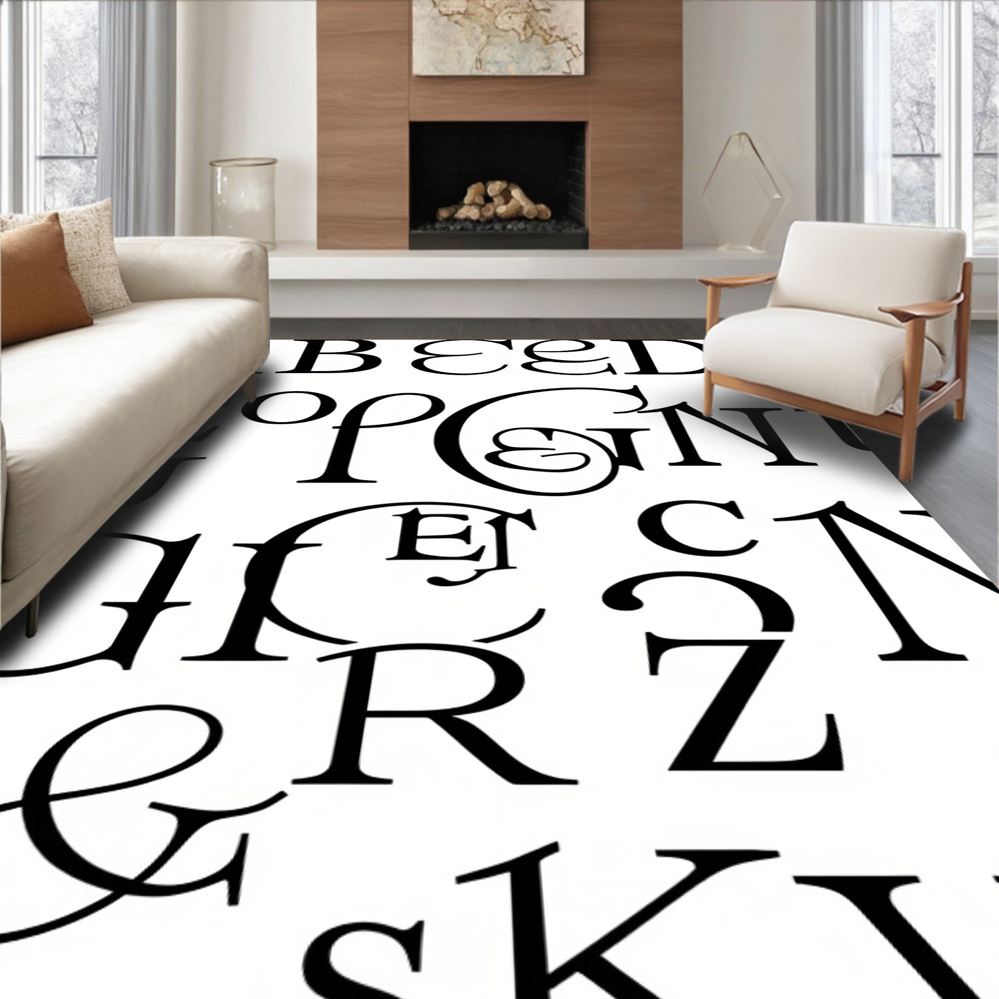 Elegant Black Serif Alphabet Collage Rug