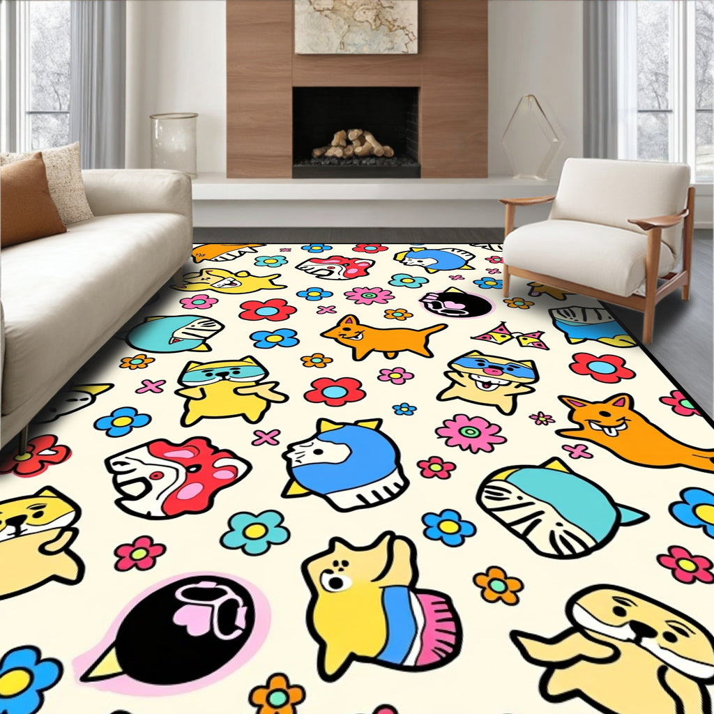 Cute Kawaii Animals Floral Explosion Rug