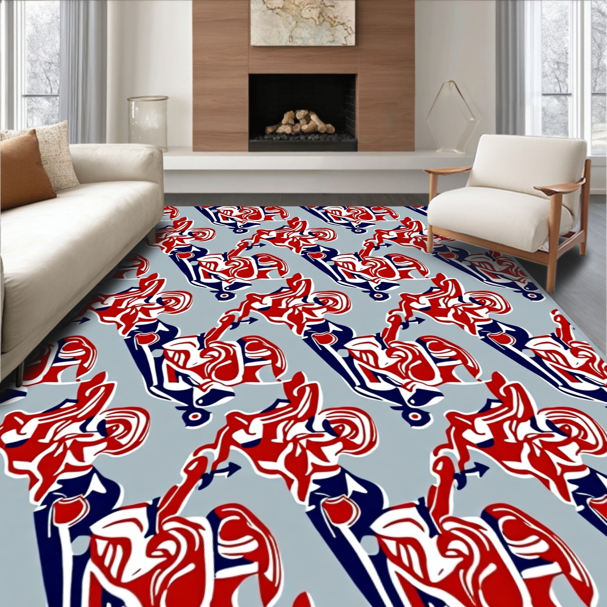Red White Blue Abstract Flow Rug