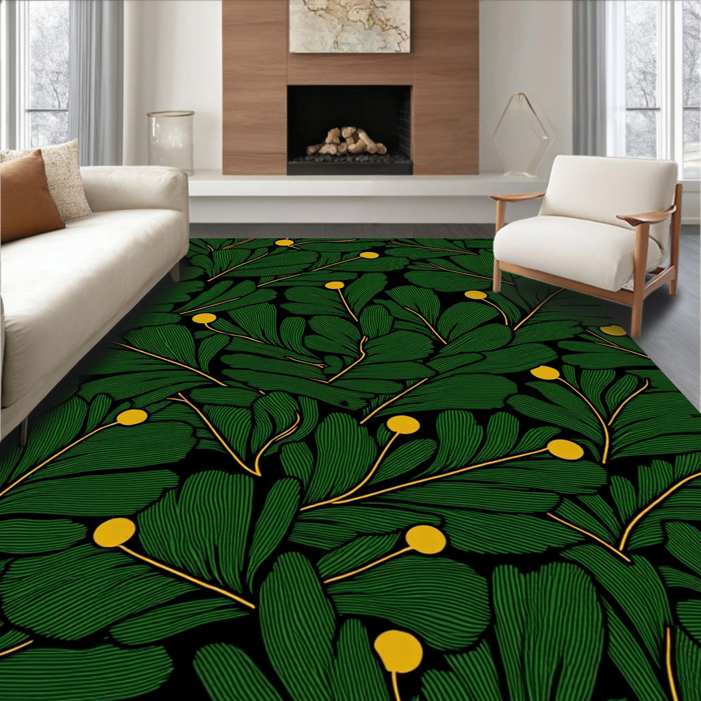 Emerald Green Leafy Branches Berry Rug