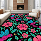 Vibrant Pink Floral Hummingbird Garden Rug