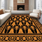 Art Deco Orange Floral Inlay Rug