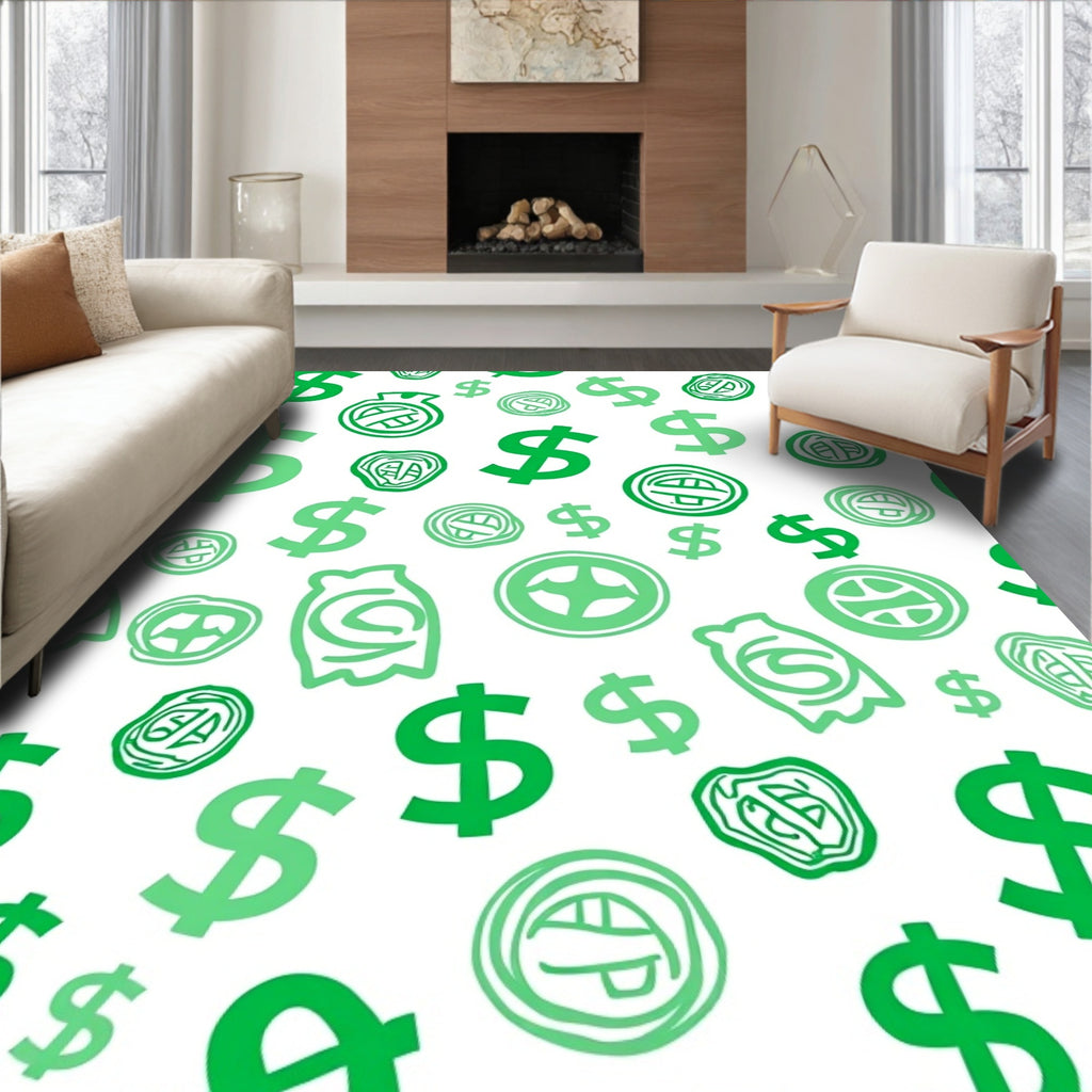 Lush Green Dollar Sign Collection Rug