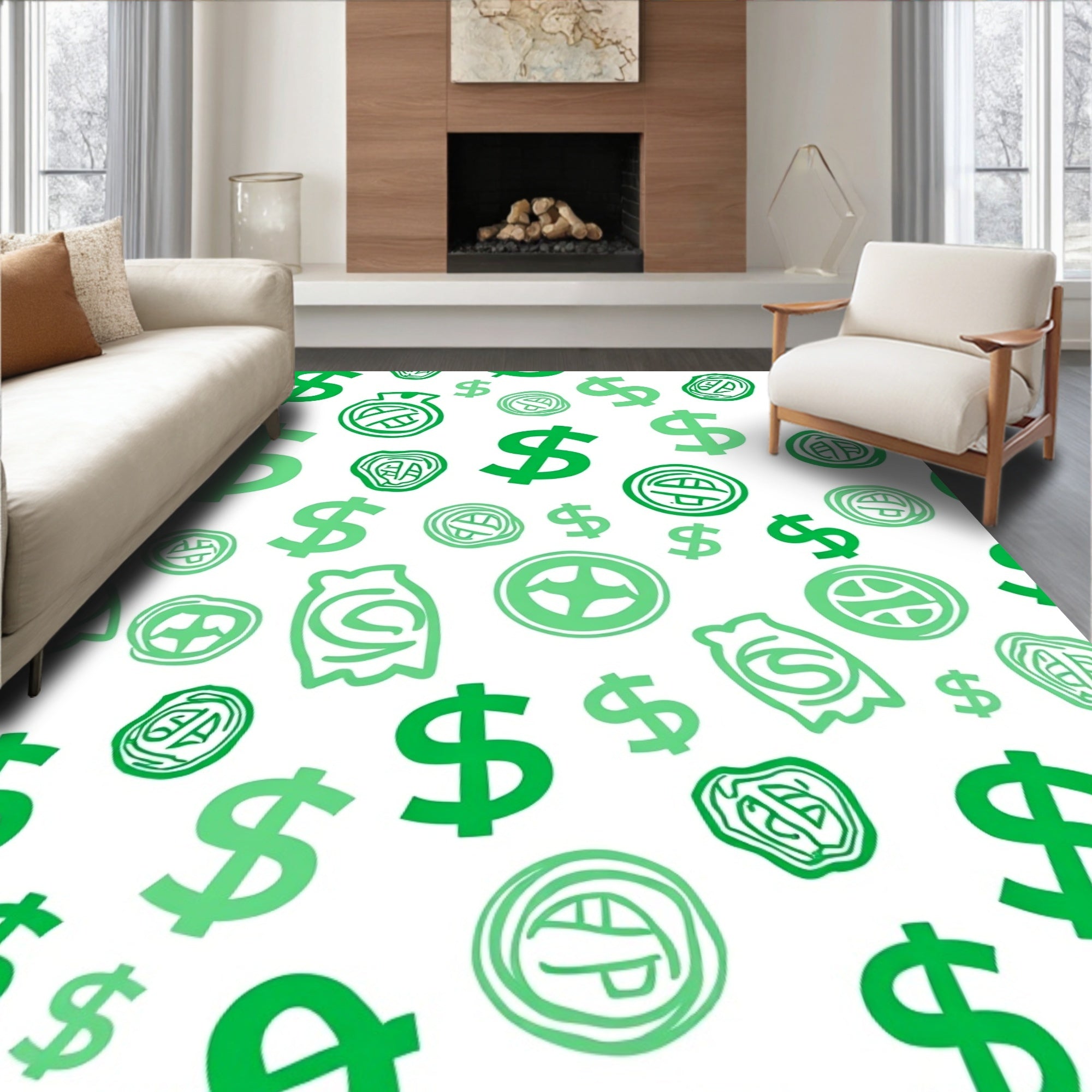 Lush Green Dollar Sign Collection Rug