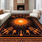 Radiant Orange Sunburst Ornate Border Rug