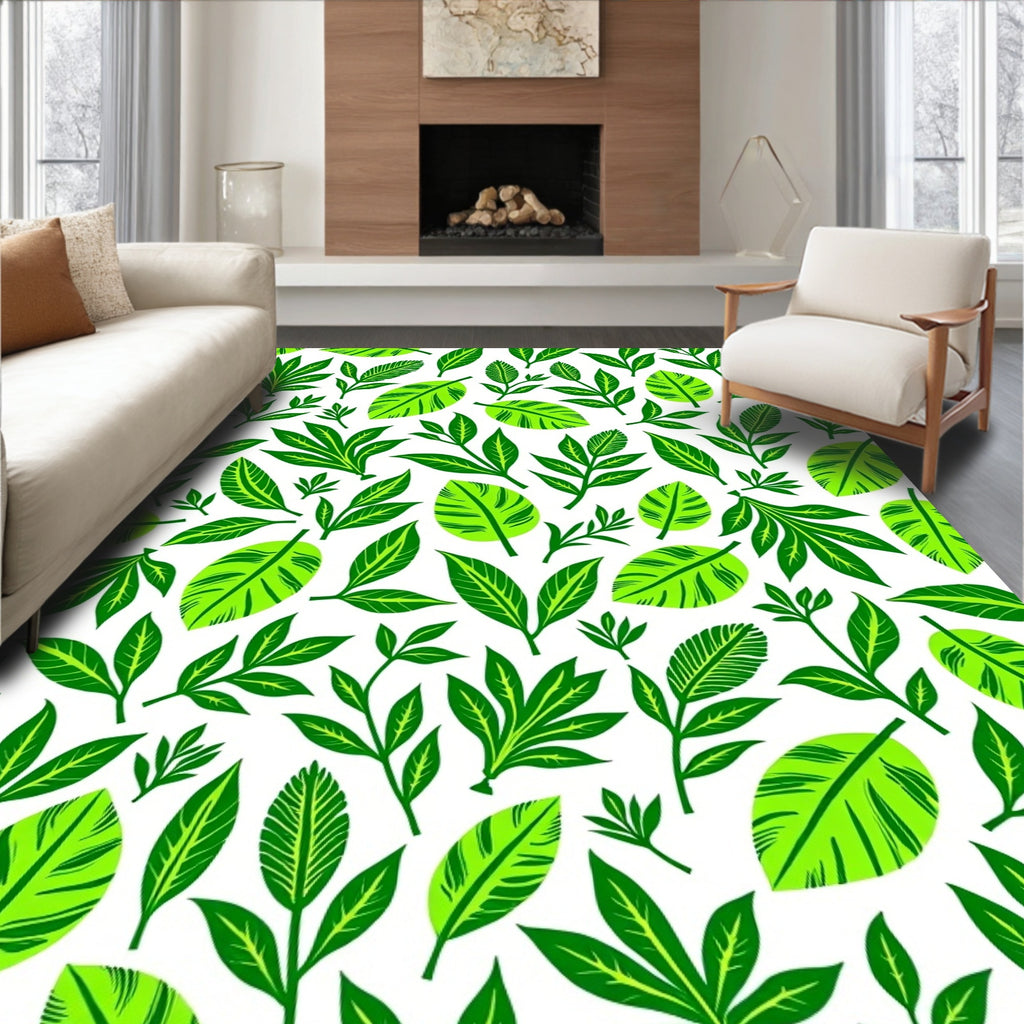Vibrant Lime Green Leafy Branches Rug