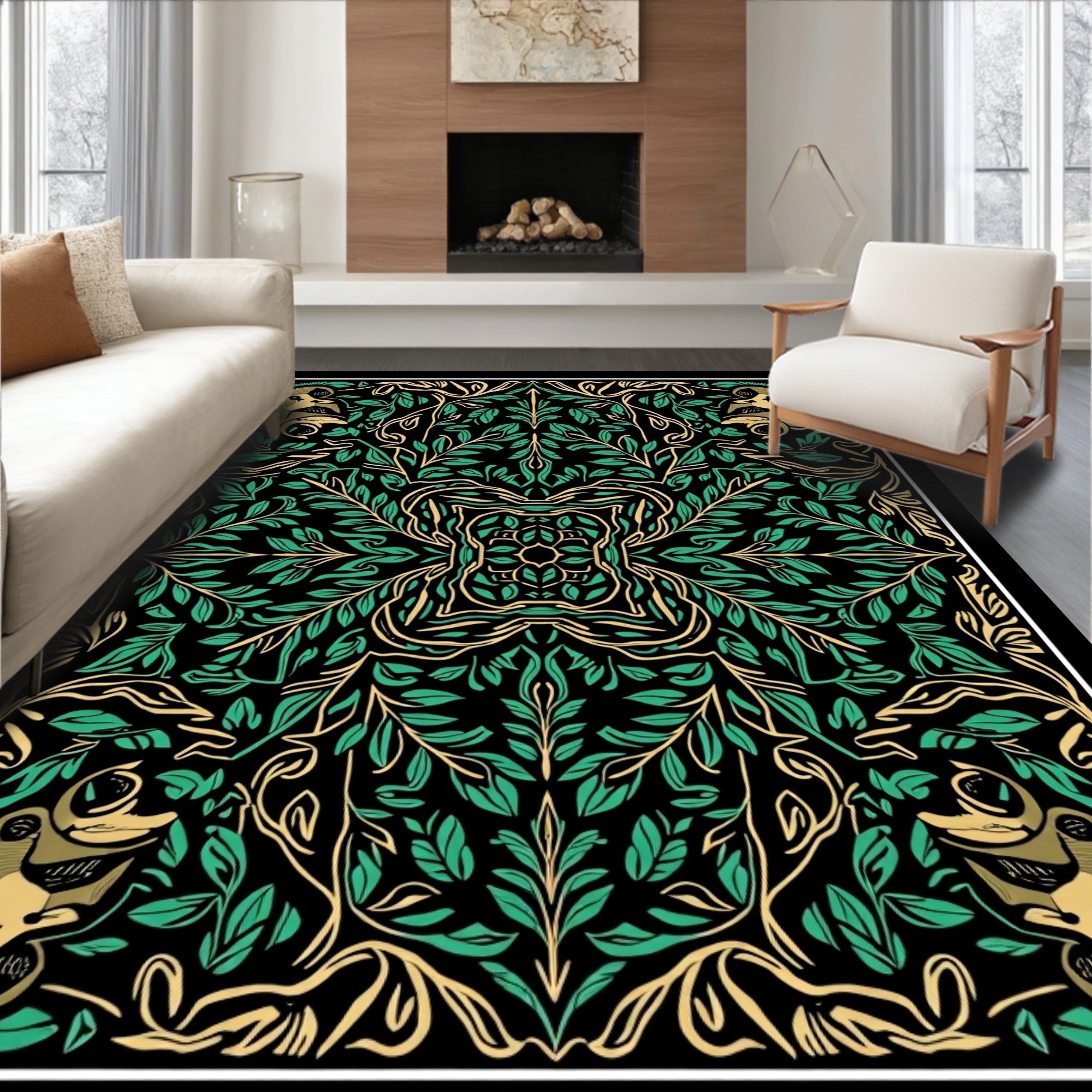 Emerald Green Monkey Foliage Tapestry Rug