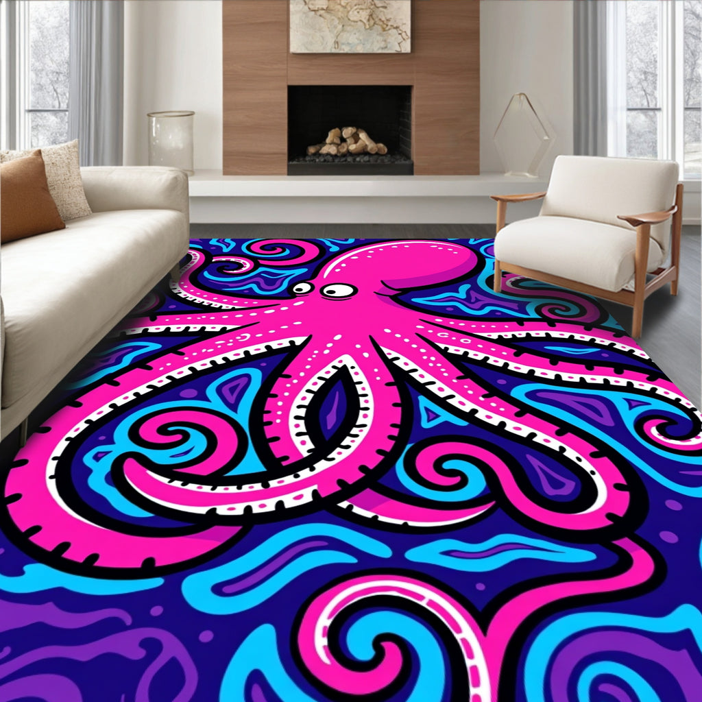 Vibrant Pink Octopus Swirls Rug