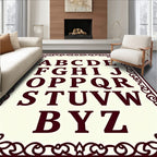 Burgundy Alphabet Within Ornate Border Rug