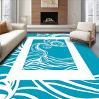 Oceanic Swirl Abstract Blue White Rug
