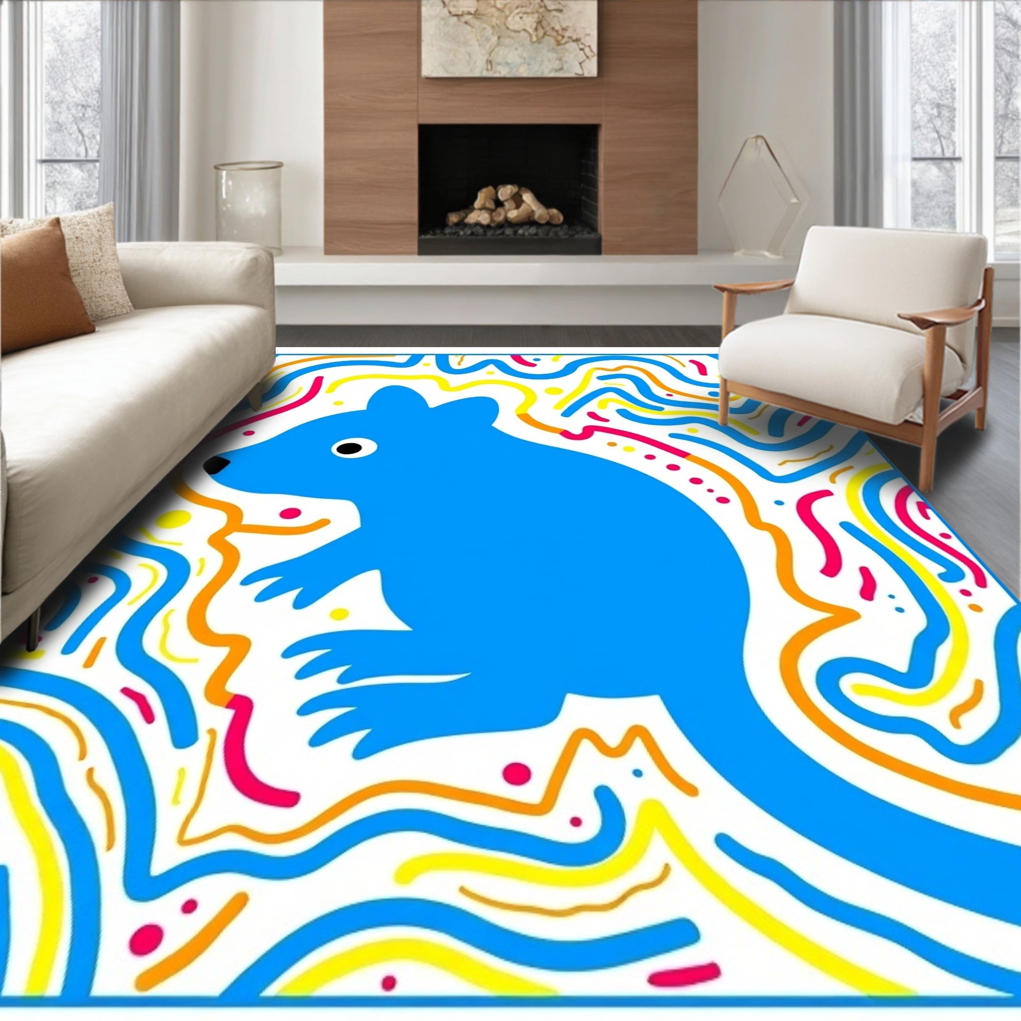 Blue Rodent Abstract Swirl Rug