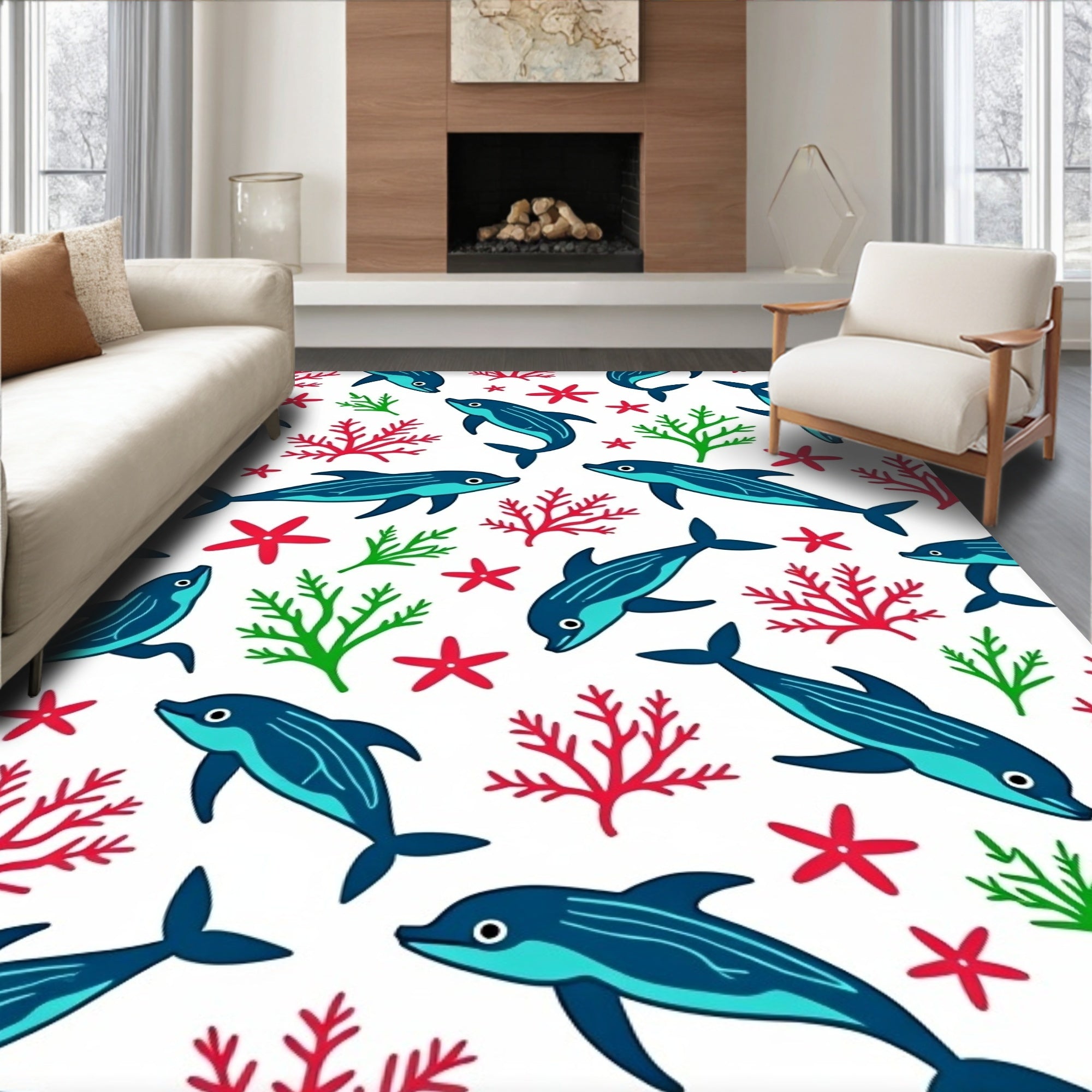 Blue Dolphin Coral Reef Charm Rug