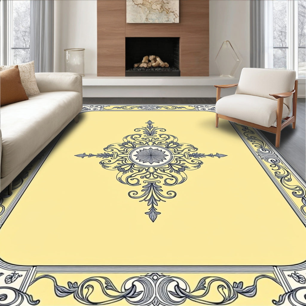 Golden Yellow Ornate Filigree Scroll Rug