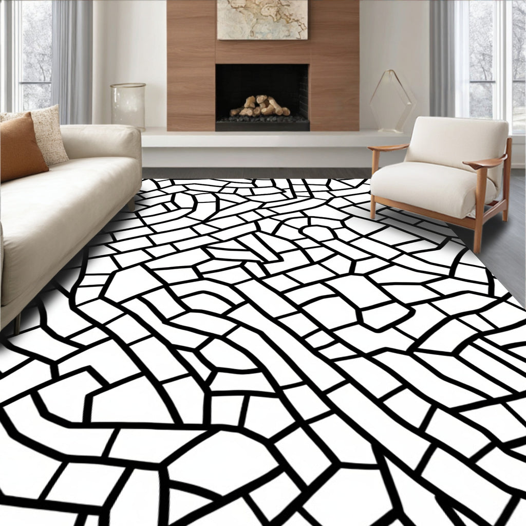 Black White Intersecting Lines Rug