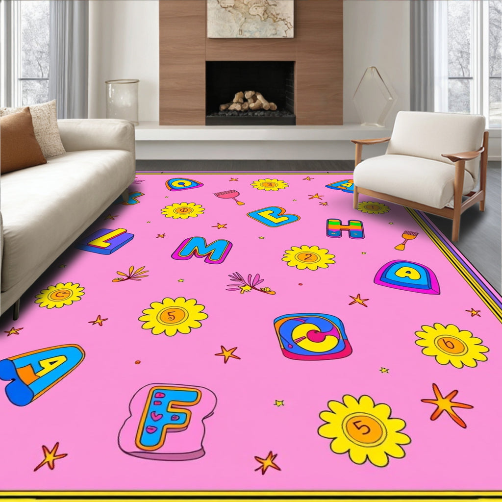Playful Alphabet Flowers On Pink Rug