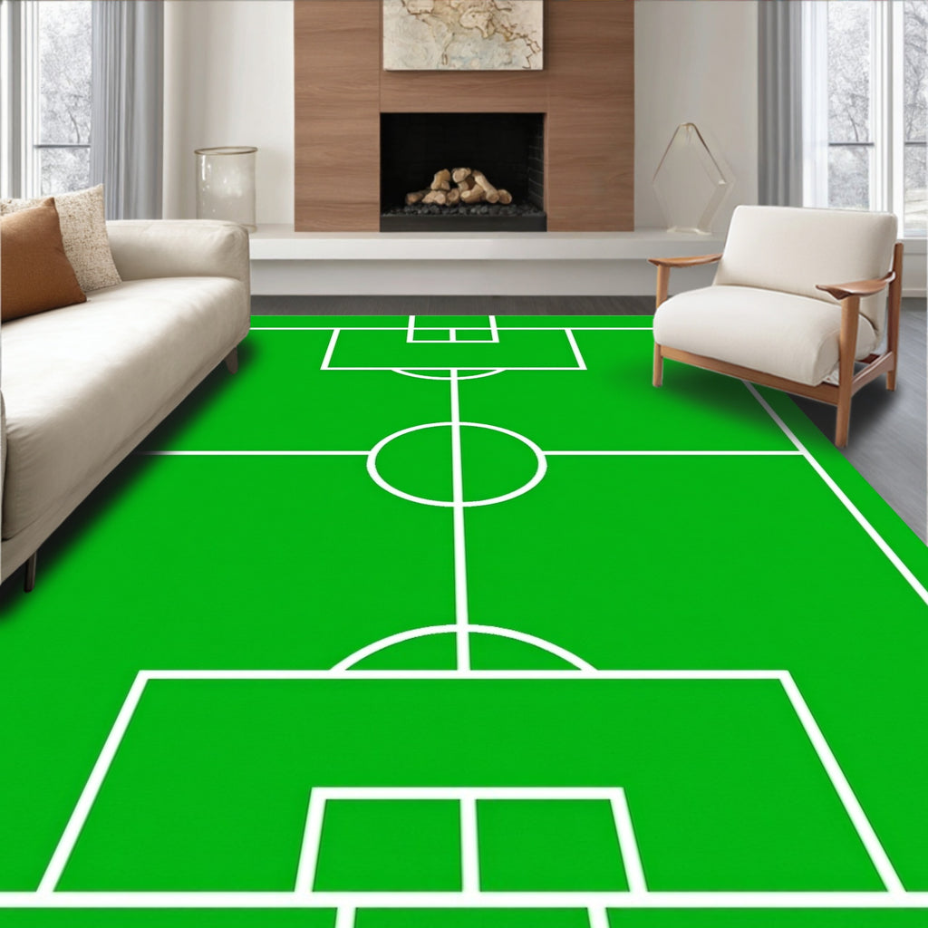 Green Soccer Field Geometric Rug