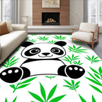 Cute Panda Among Green Bamboo Leaves Rug