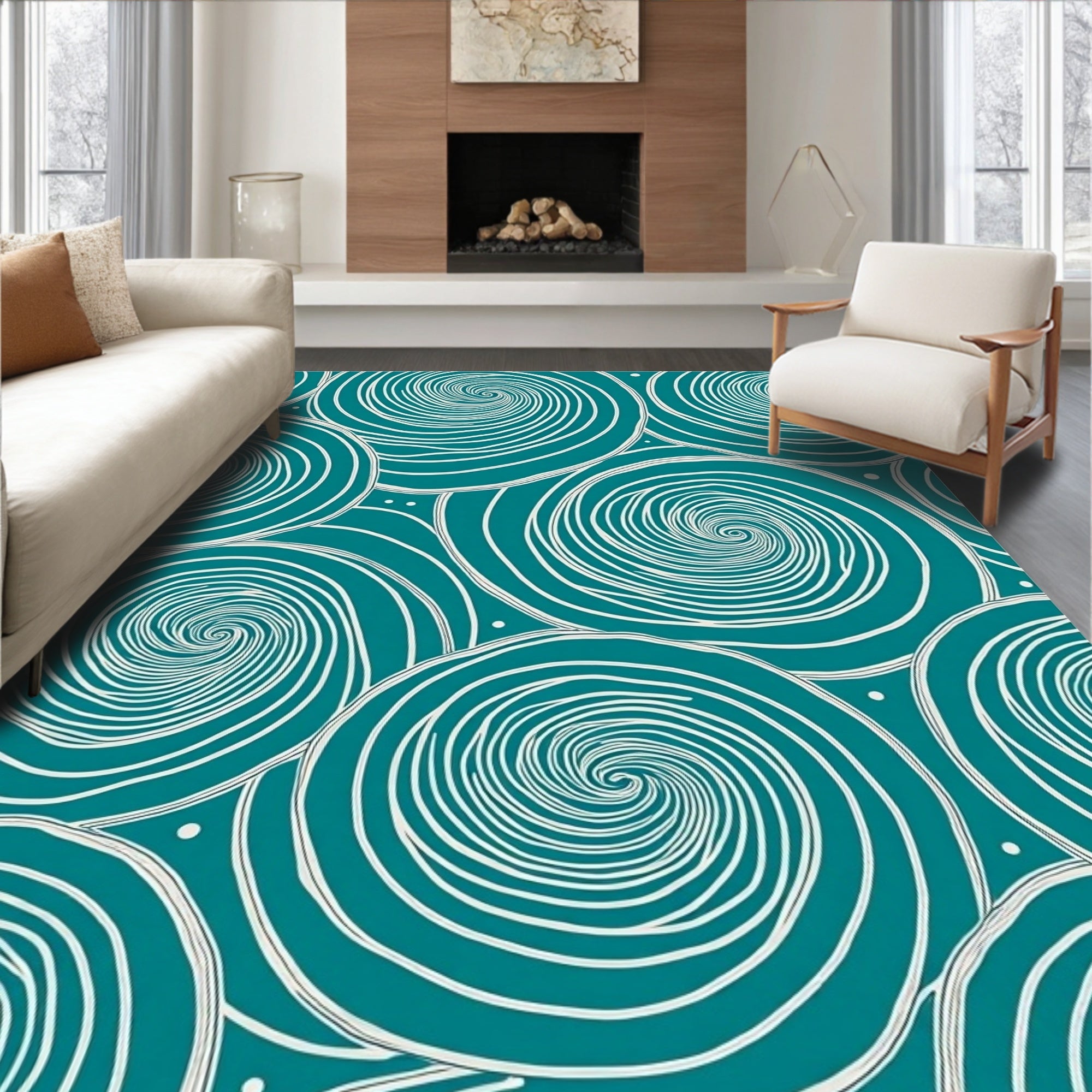 Teal Swirling Vortex Abstract Rug