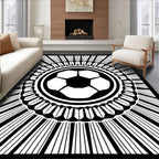 Monochromatic Soccer Ball Sunburst Rug