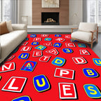 Bright Red Alphabet Squares Collage Rug