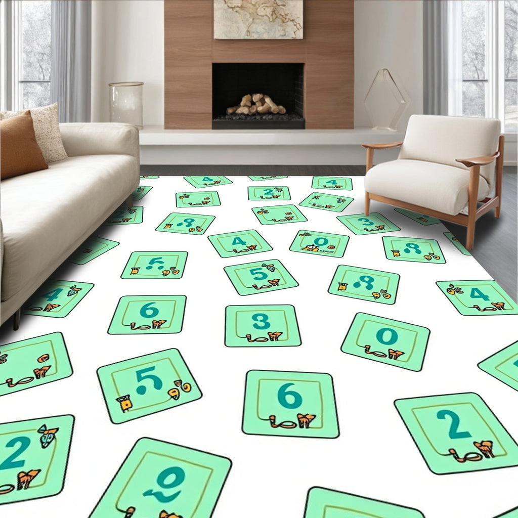Teal Number Squares Repeating Pattern Rug