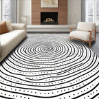 Black White Swirling Lines Dots Rug