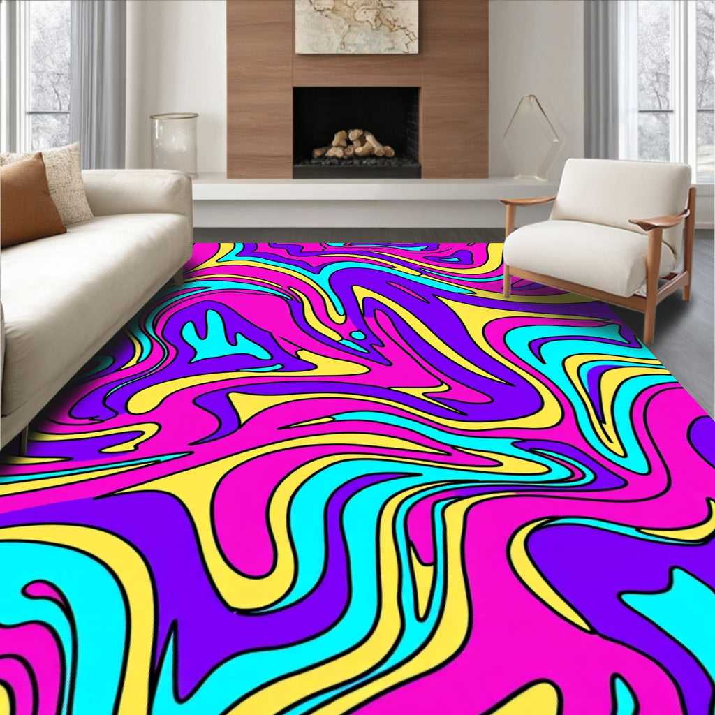 Vibrant Pink Purple Yellow Swirl Rug