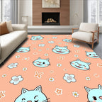 Light Orange Kawaii Cat Flower Meadow Rug