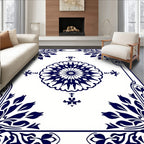 Traditional Navy Floral Medallion Border Rug
